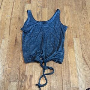 Julian Chang Women's Gray Shimmery Sleeveless Top With Tie Front Size M